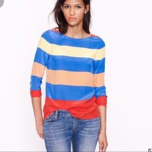 J.CREW Multicolor Colorblock Blue Silk Striped Three Quarter Sleeve Blouse NWT 2